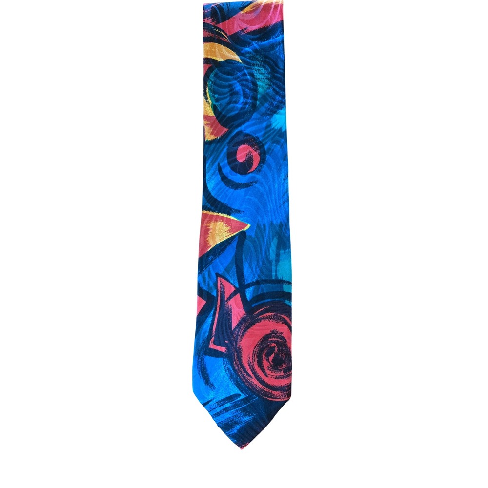 Charleston Tie Rack Mens Chic Abstract Silk Tie Italy Multi-Color Swirl Pattern